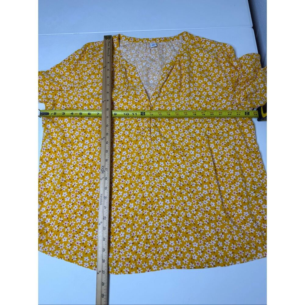 Old Navy Women’s Yellow Floral Blouse Size XL Rayon Long Sleeve Boho Peasant Top - Picture 7 of 9
